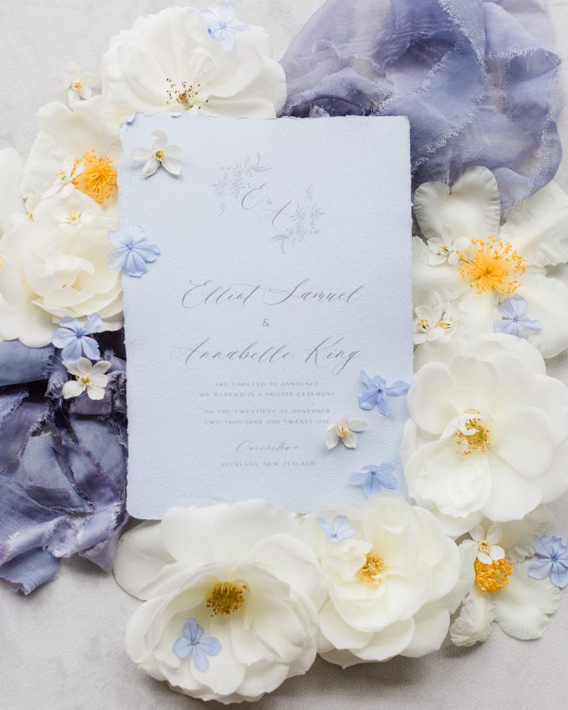 Blue Jasmine Calligraphy Wedding Invitation