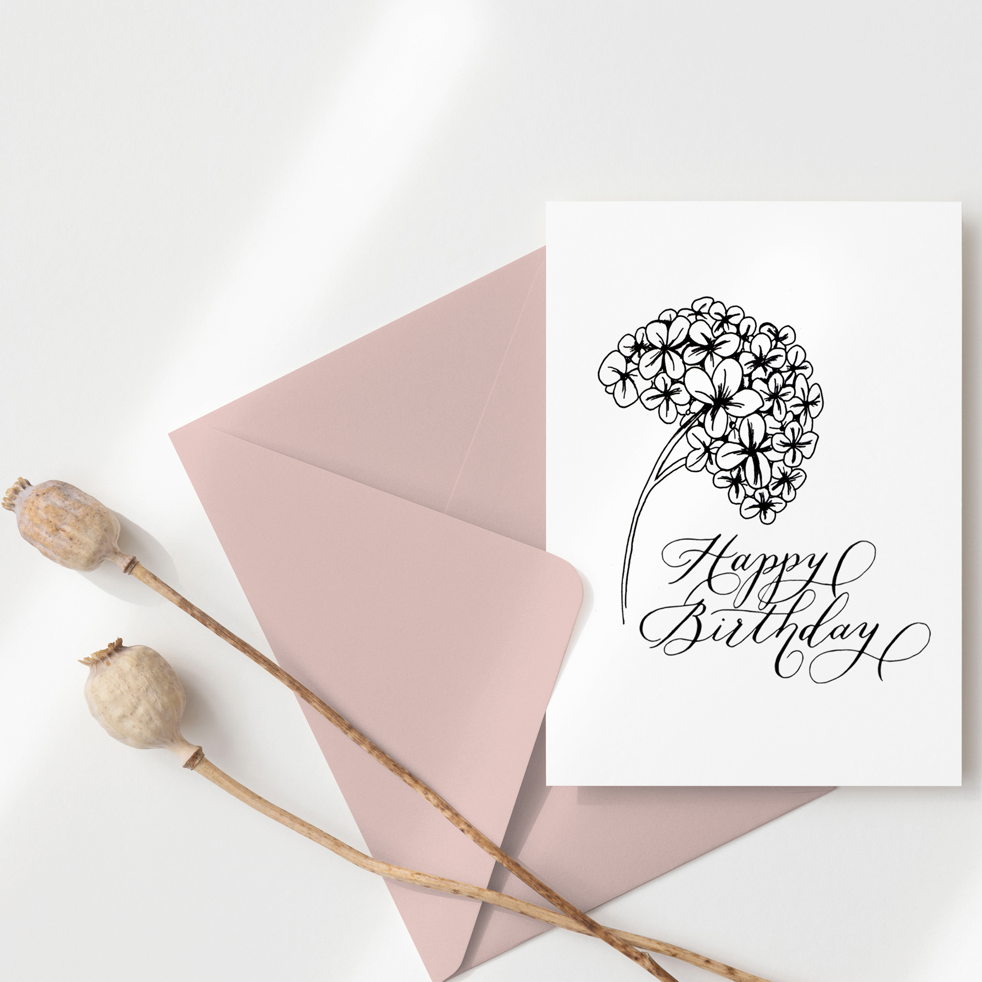 Instant Digital Download - Hydrangea Birthday Card (2)