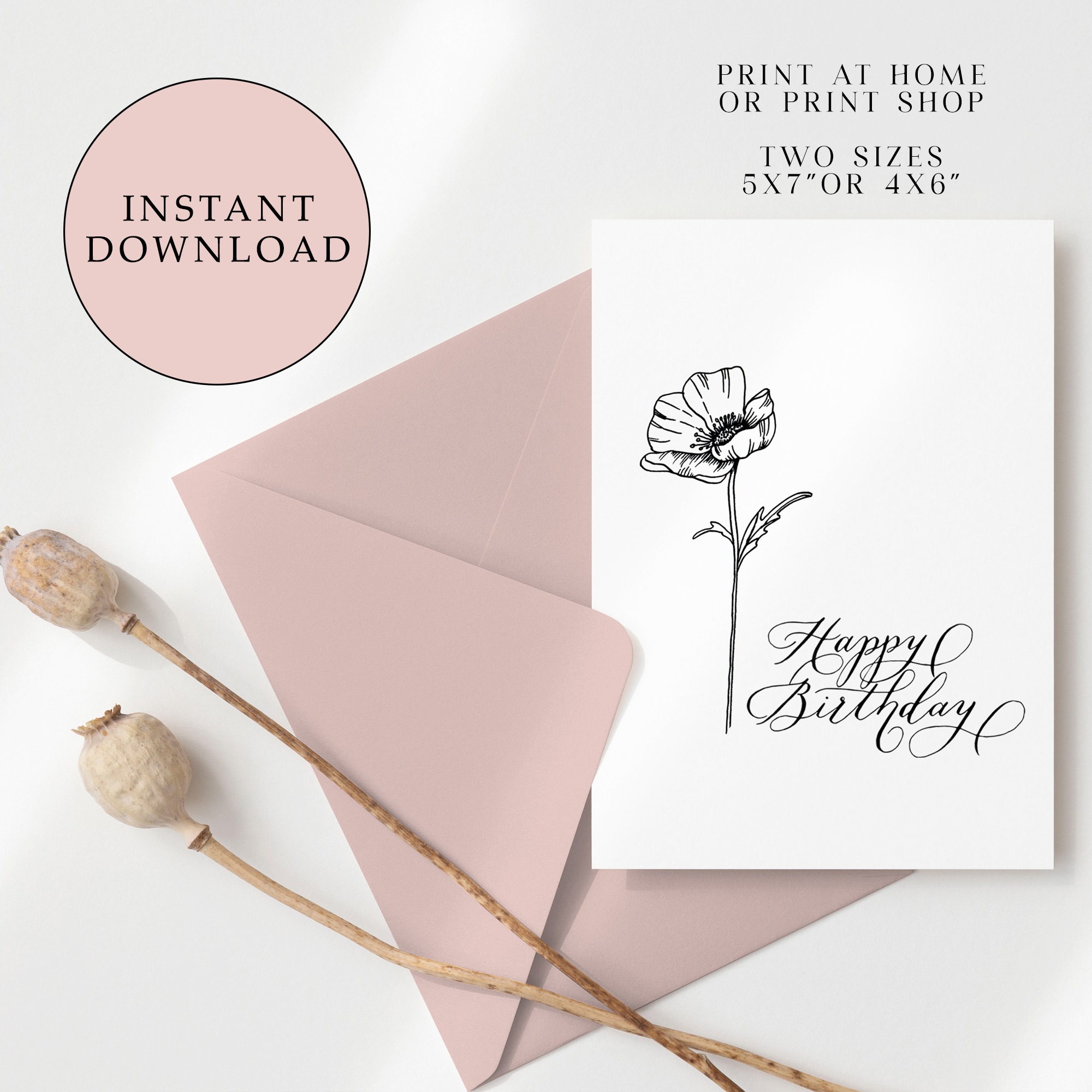 Instant Digital Download - Poppy Birthday Card (2)