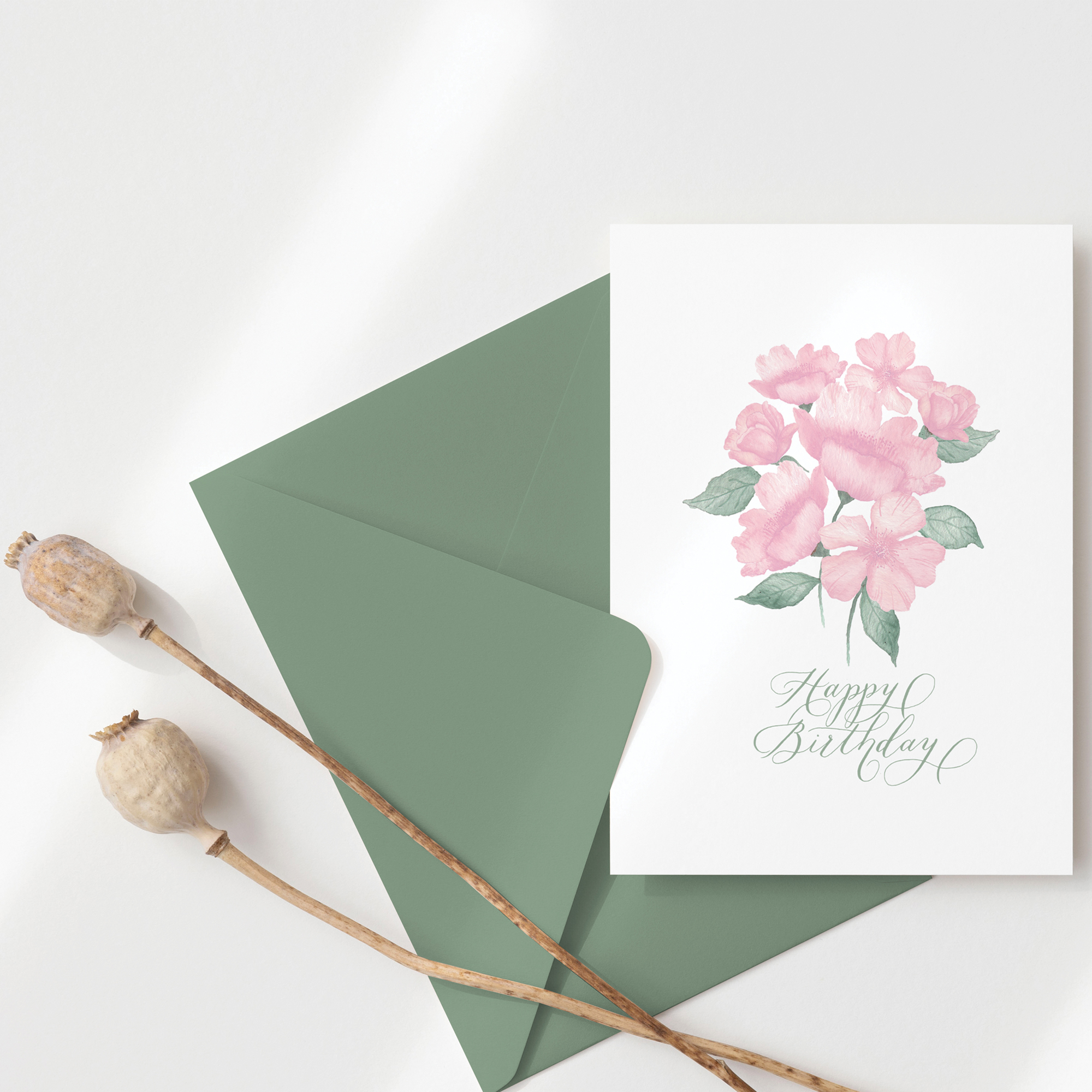Instant Digital Download - Wild Roses Birthday Card
