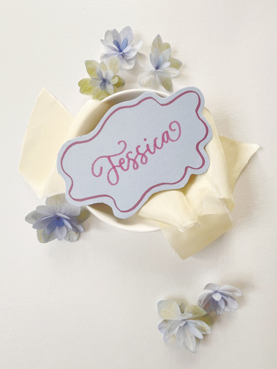 Squiggle Wave Place Cards Oval Blue