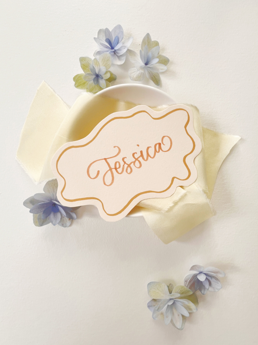 Squiggle Wave Place Cards Oval Peach