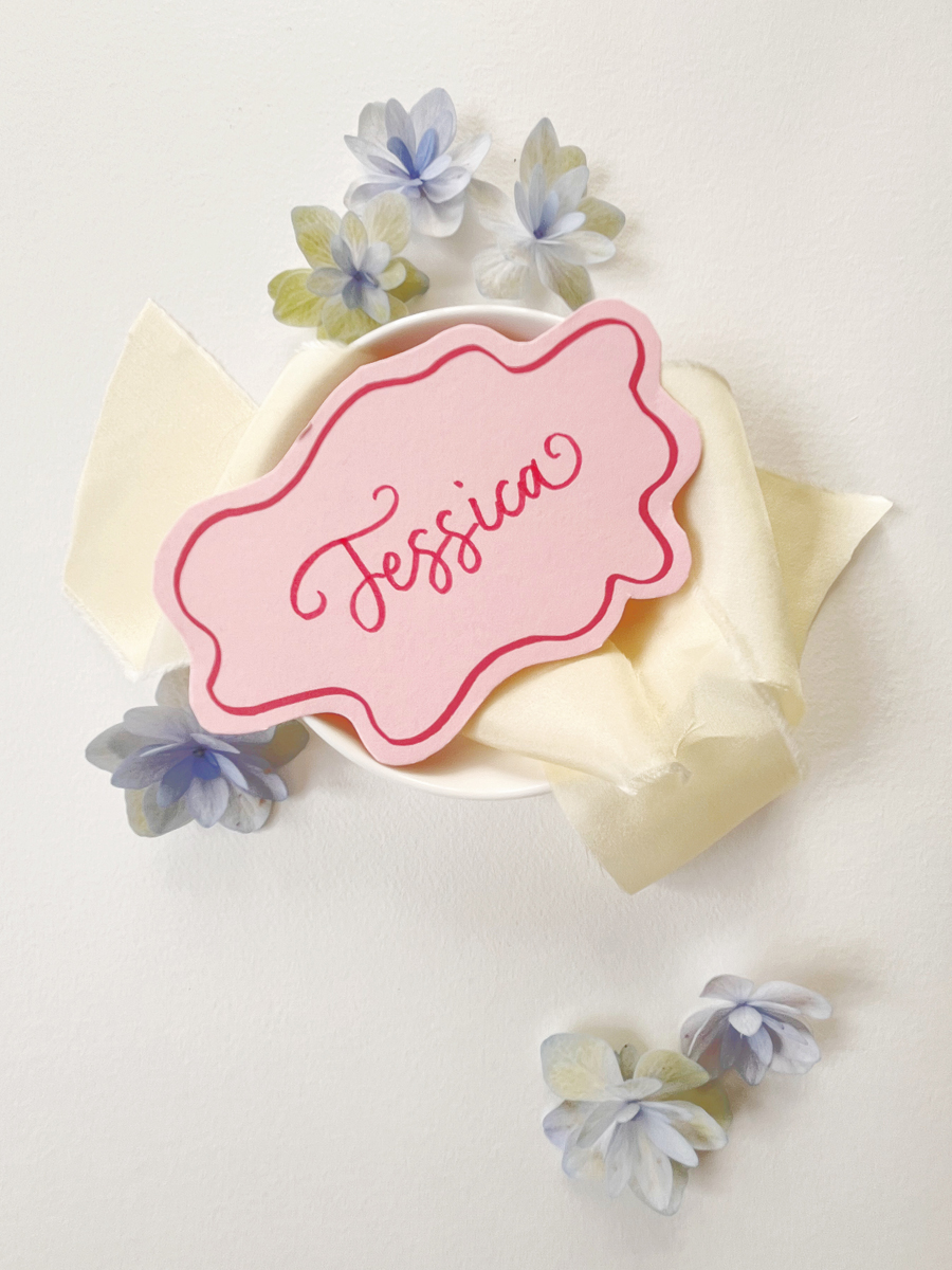 Squiggle Wave Place Cards Oval Pink