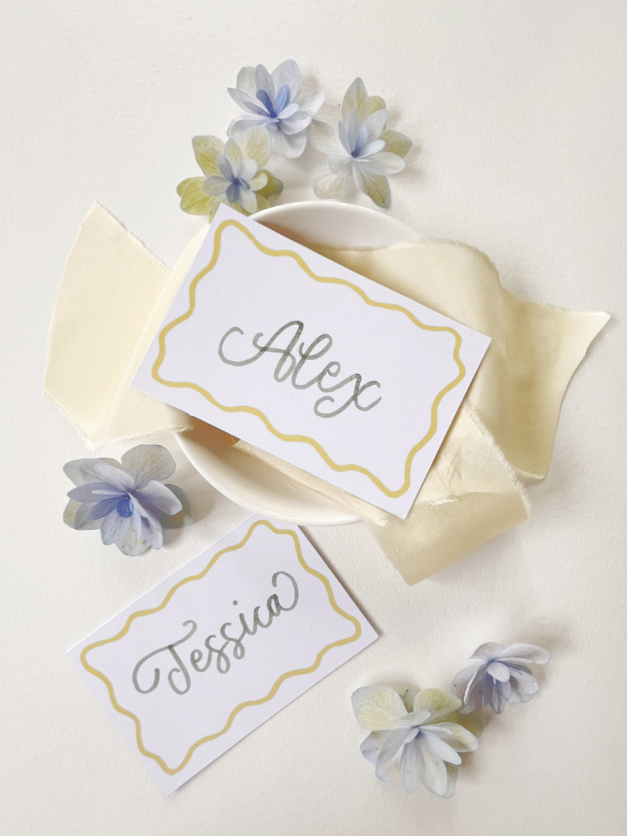 Squiggle Place Cards Rectangle Lemon Sage