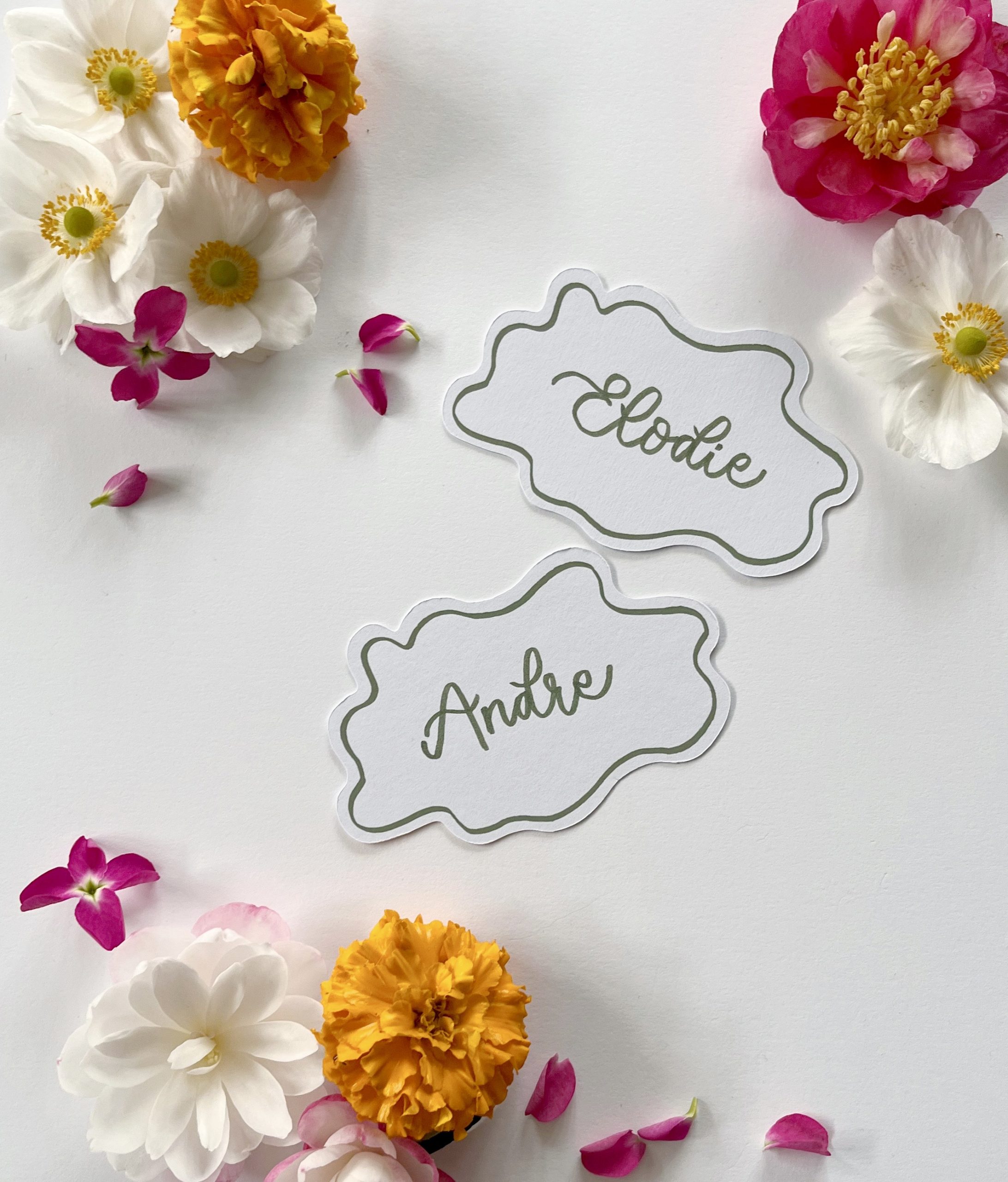 Bright Squiggle Place Cards - Oval Green