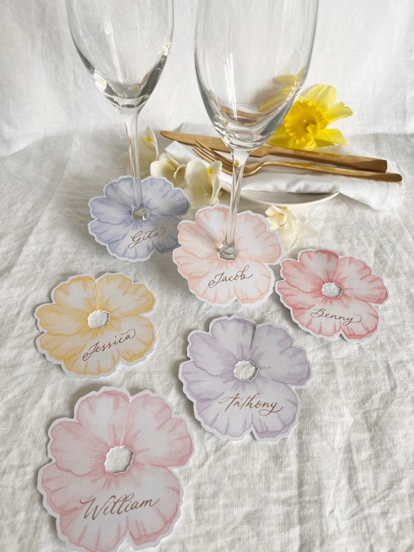 Pastel Flower Wine Glass Place Cards