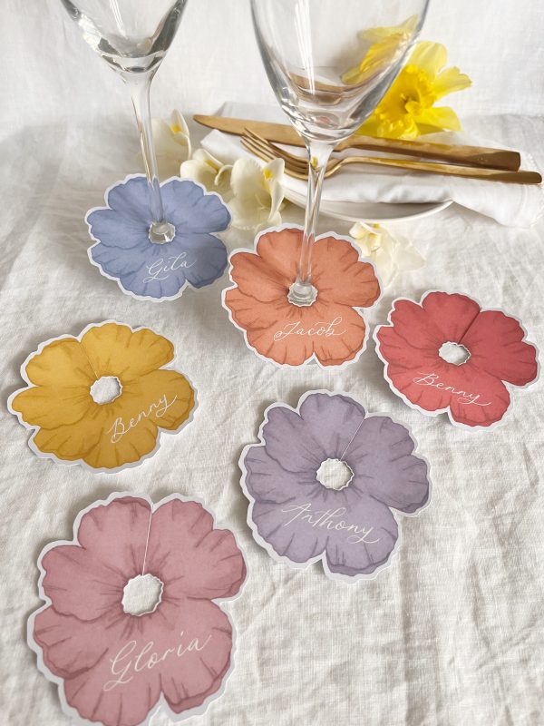 Bright Flower Wine Glass Place Cards